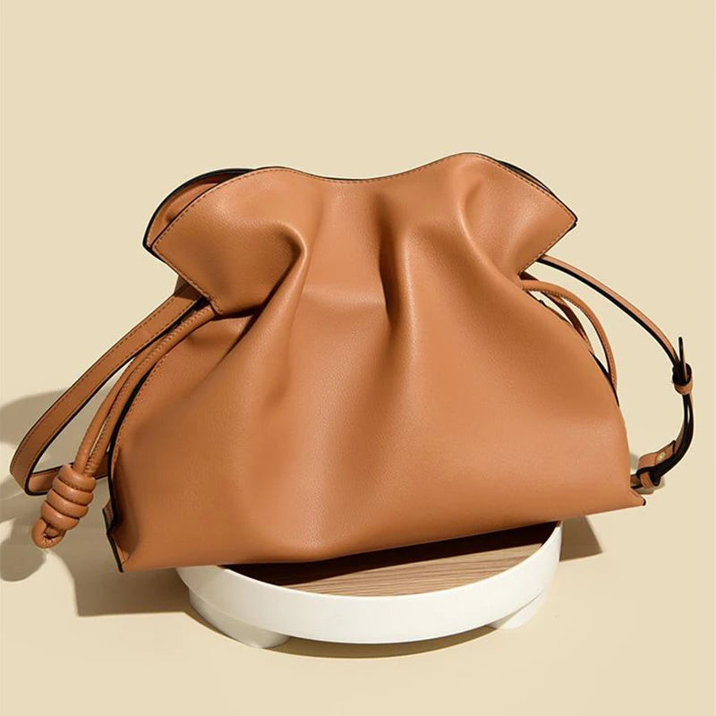 Brand Luxury Women's Cloud Bag Pleated Drawstring Design Crossbody Bag High-end Leather Large Capacity Fashion Handbag For Women