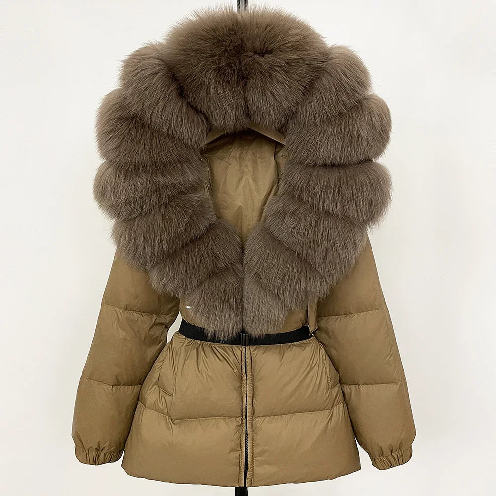 Reality Fur Coat Winter Clothing Puffer Jacket Women Real Fox Fur Hooded Warm 90% White Duck Down Coat Female Parkas Waterproof