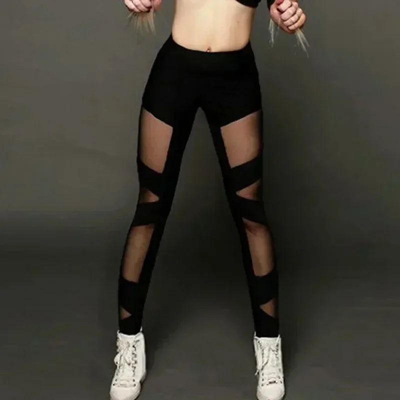 Summer Black High Waist Mesh Women Leggings Hip Push Up Sexy Gym Yoga Pants Female Translucent Sportswear Seamless Leggings