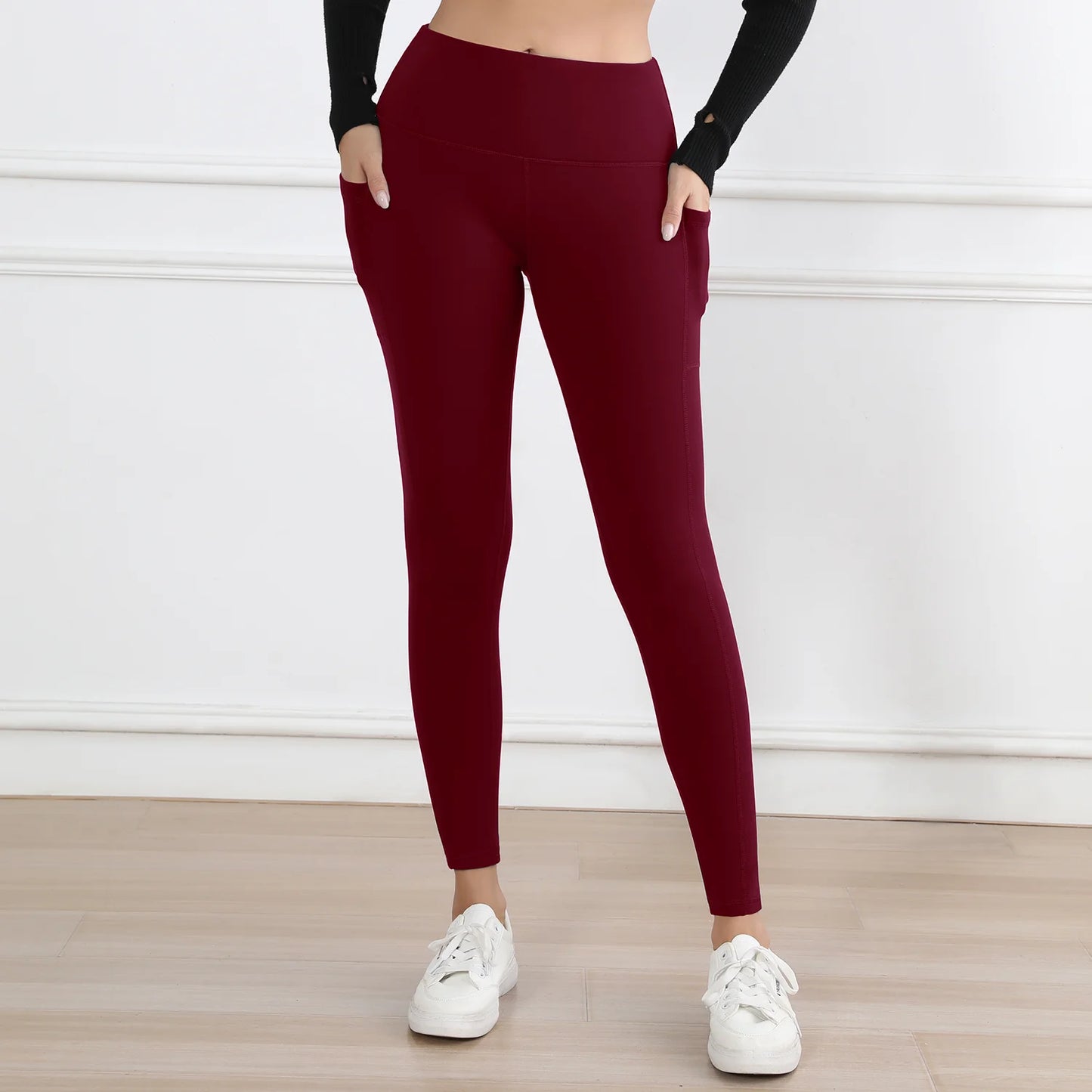 Winter Warm Women Leggings with 3 Pockets Fleece Lined Fintness Pants High Waist Butt Lifting Outdoor Sports Legging Casual Wear