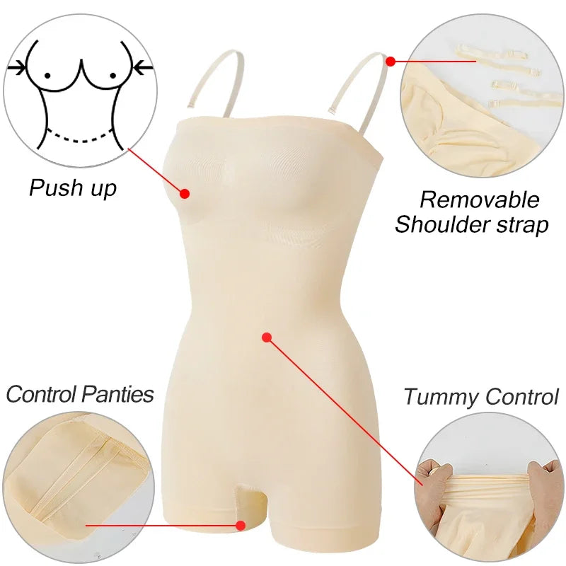 Womens Removable Shoulder Strap Shapewear Bodysuits Tummy Control Butt Lifter Underwear Full Body Shaper Tube Top Jumpsuits New