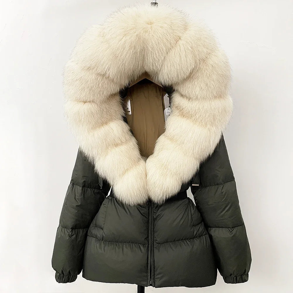 Reality Fur Coat Winter Clothing Puffer Jacket Women Real Fox Fur Hooded Warm 90% White Duck Down Coat Female Parkas Waterproof