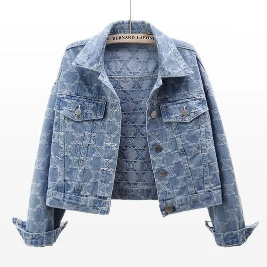 Denim Women's Jacket New Embroidered Jacquard Fashion Short Loose All-Match Jacket Small Top