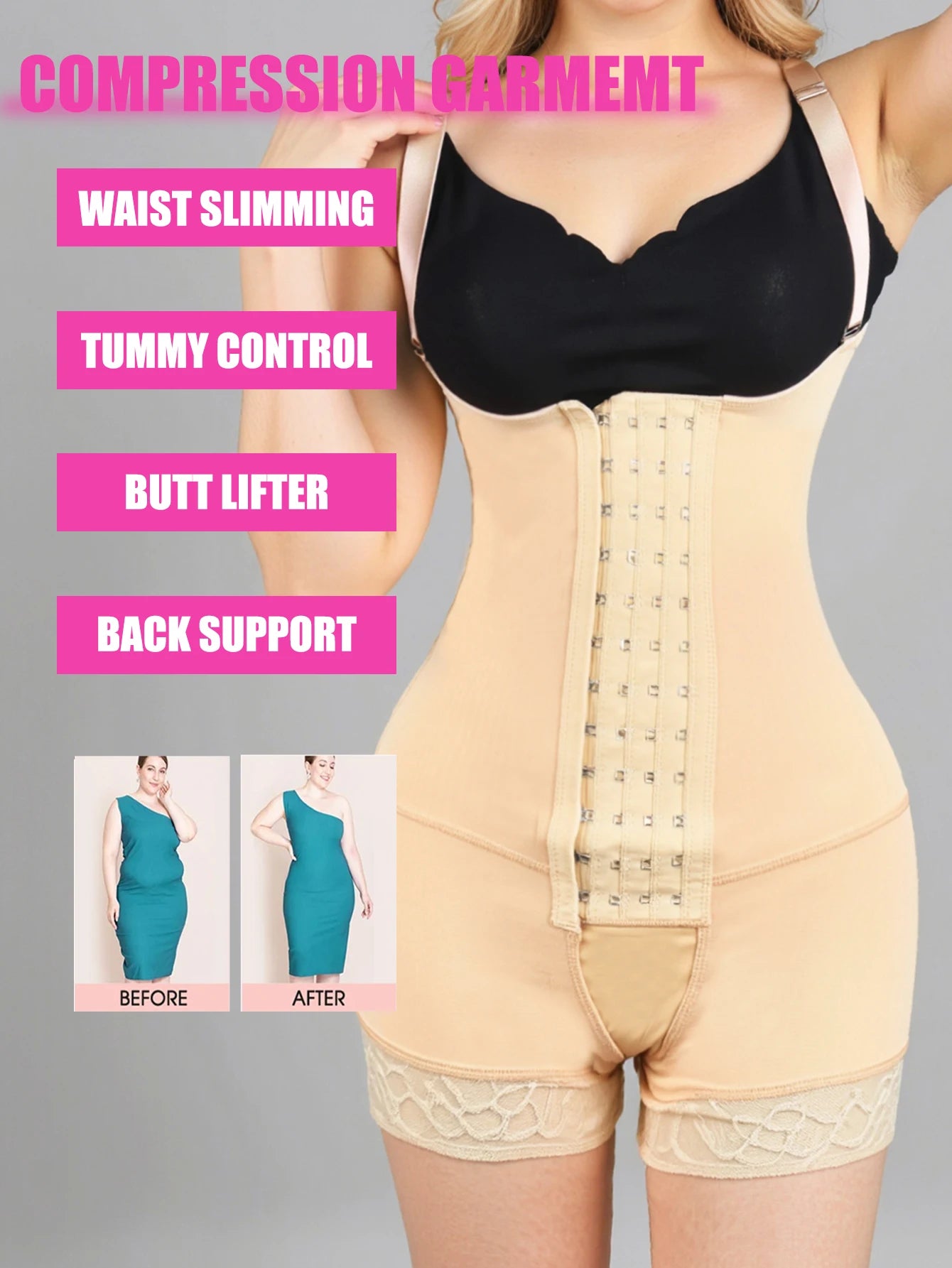 Women's Full Body Shapewear Tummy Control Shaper Girdle with Butt Lift Slimming Bodysuit Corrective Underwear