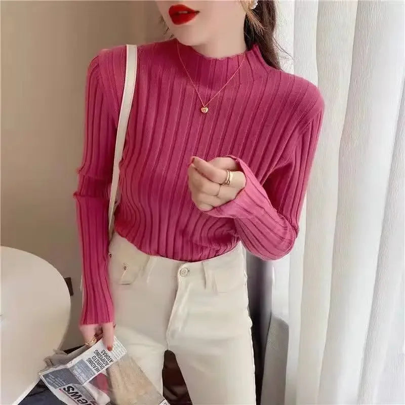 2025 Women Pullover Knitted Sweater Autumn Winter Pullovers Turtleneck Long Sleeve Slim Basic Solid Female Sweaters Tops
