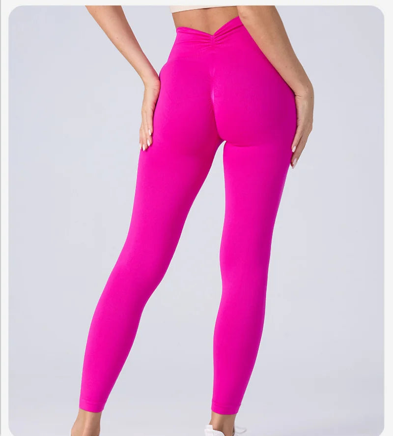 Women V Back Sports Yoga Leggings High Waist Scrunch Gym Sports Leggins Elastic V Cut Training Pants Workout Tights