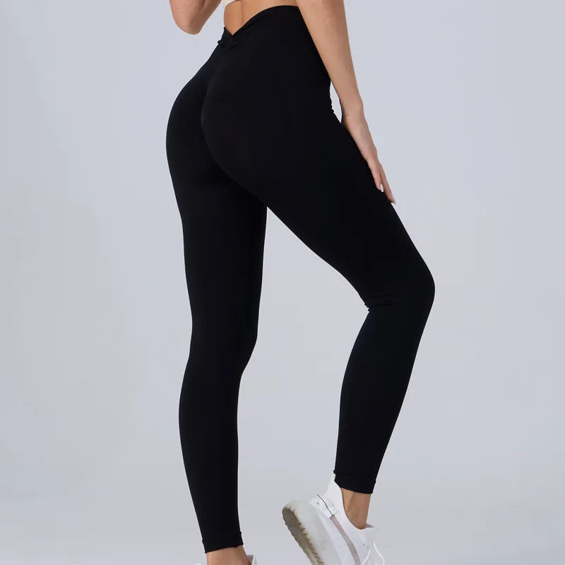 Women V Back Sports Yoga Leggings High Waist Scrunch Gym Sports Leggins Elastic V Cut Training Pants Workout Tights