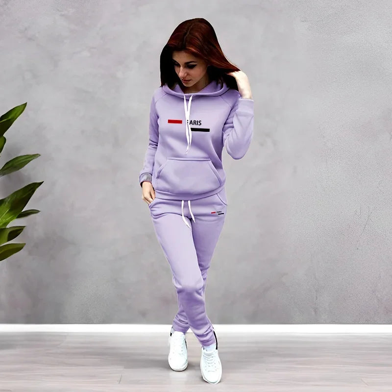 Autumn Winter Casual Outfit Paris Fashion Hoodies Sweatpants 2 Piece Set Women's Tracksuit High Quality Solid Color Jogging Suit