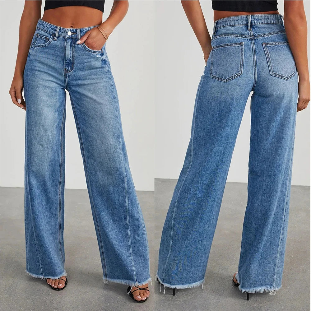 Women Denim Jeans Comfy Wide Leg High Waist Fashion Loose Trousers Spring Autumn Trendy Straight Pants Pantalones De Mujer