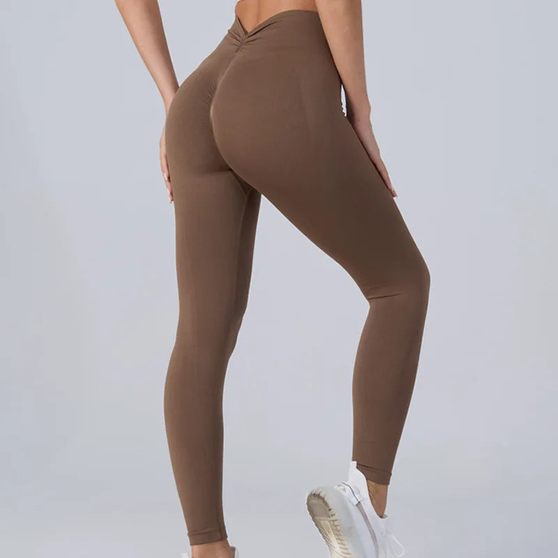 Women V Back Sports Yoga Leggings High Waist Scrunch Gym Sports Leggins Elastic V Cut Training Pants Workout Tights