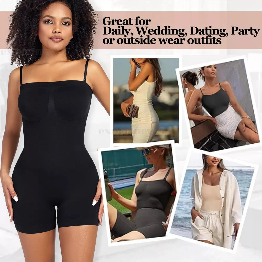 Womens Removable Shoulder Strap Shapewear Bodysuits Tummy Control Butt Lifter Underwear Full Body Shaper Tube Top Jumpsuits New