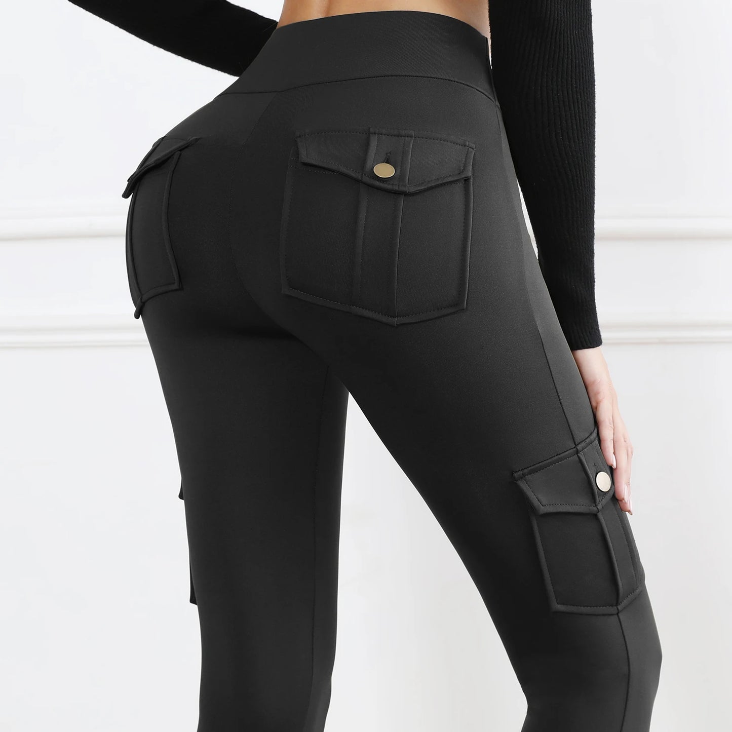 Women Pockets Cargo Leggings Female Hip Lifting High Waist Fashion Gym Pants Skinny Stretch Outdoors Slim Sport Leggings