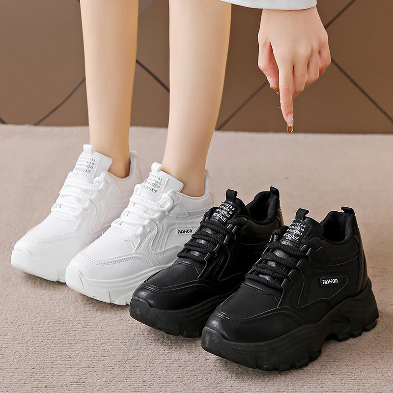 BCEBYL Spring and Autumn Casual Fashion Round Toe Increased Solid Color Non-slip Wear-resistant Simple Women's Shoes