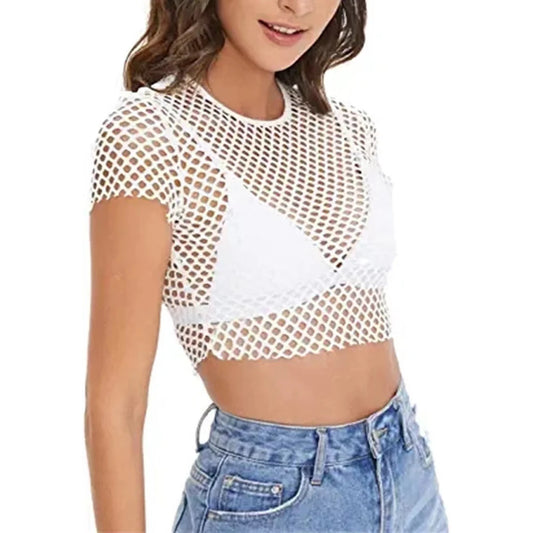 Womens T-Shirt Women\\\'s Short Sleeve See Though Mesh Fish Net Crop Top T Shirt Blouse Multiple Colors S XL Size Chart