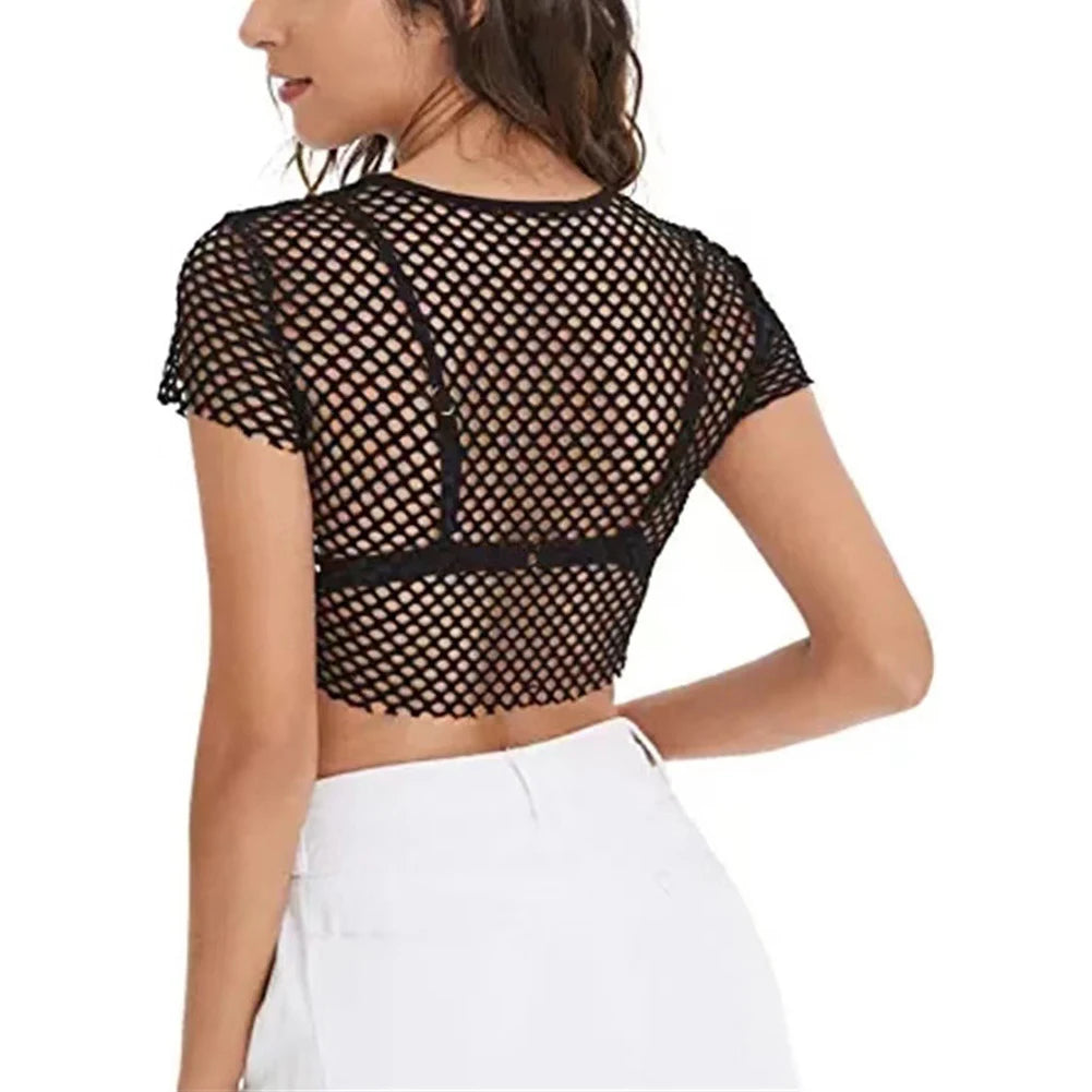 Womens T-Shirt Women\\\'s Short Sleeve See Though Mesh Fish Net Crop Top T Shirt Blouse Multiple Colors S XL Size Chart
