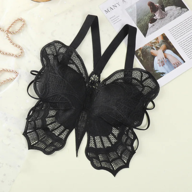Sexy Butterfly Lace Bras For Women Backless All-in-one Bralette Women's Hollow Embroidered Butterfly Top Hollow Bra