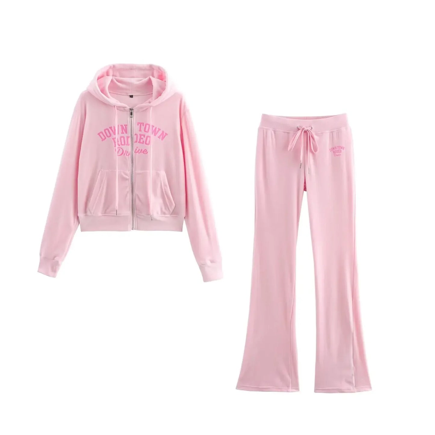 Pink Velvet Hoodie Set Women 2025 Spring Slim Fit Tracksuit Casual Sporty Two Piece Outfit Lounge Wear