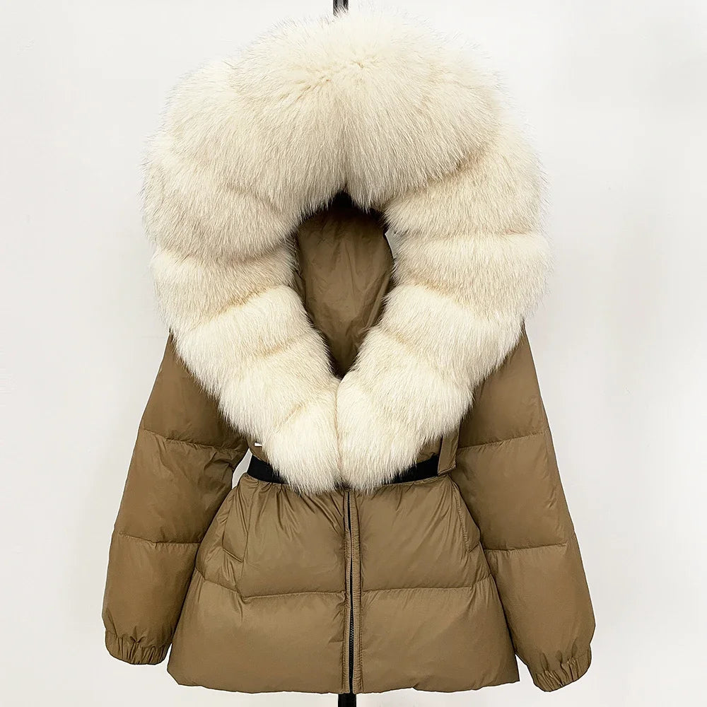 Reality Fur Coat Winter Clothing Puffer Jacket Women Real Fox Fur Hooded Warm 90% White Duck Down Coat Female Parkas Waterproof